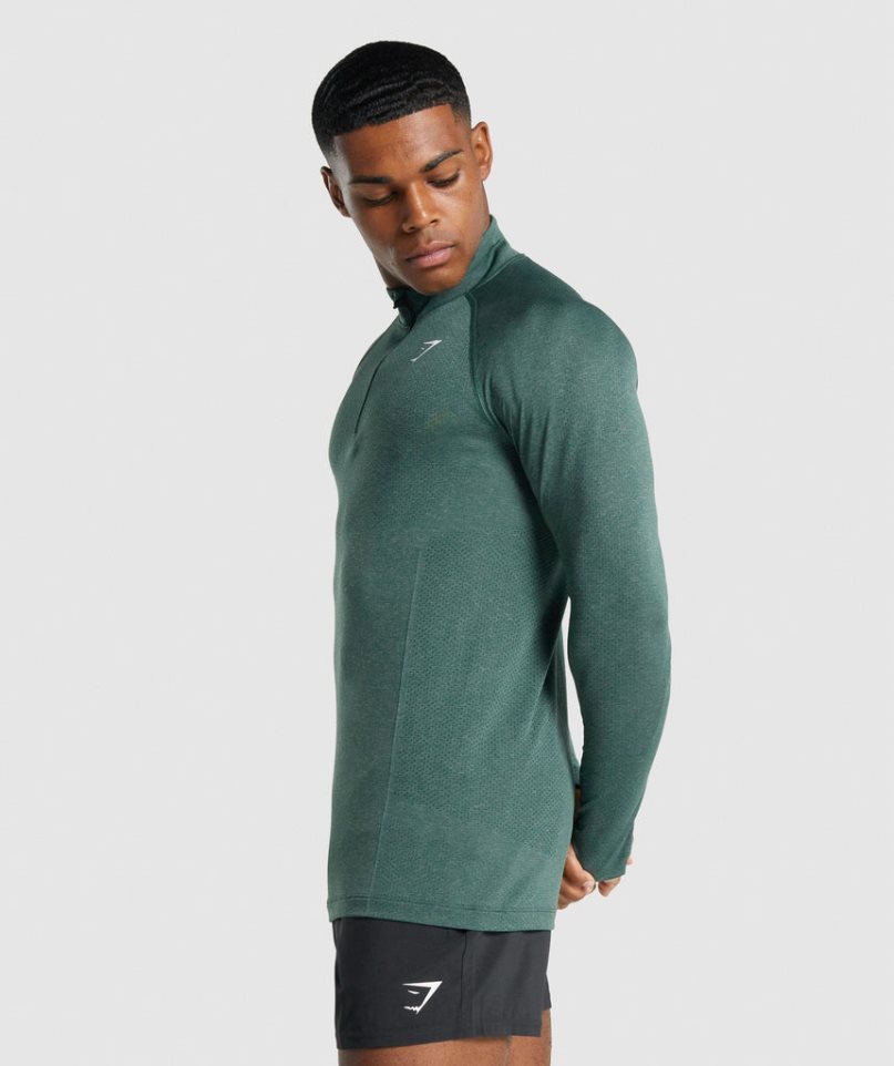 Men's Gymshark Vital Light 1/4 Zip Sweatshirts Dark Green | NZ 1QGZID